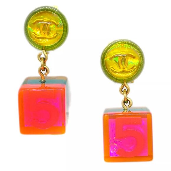 Chanel Dangle Cube Earrings Clip-On Multicolor - Picture 1 of 4